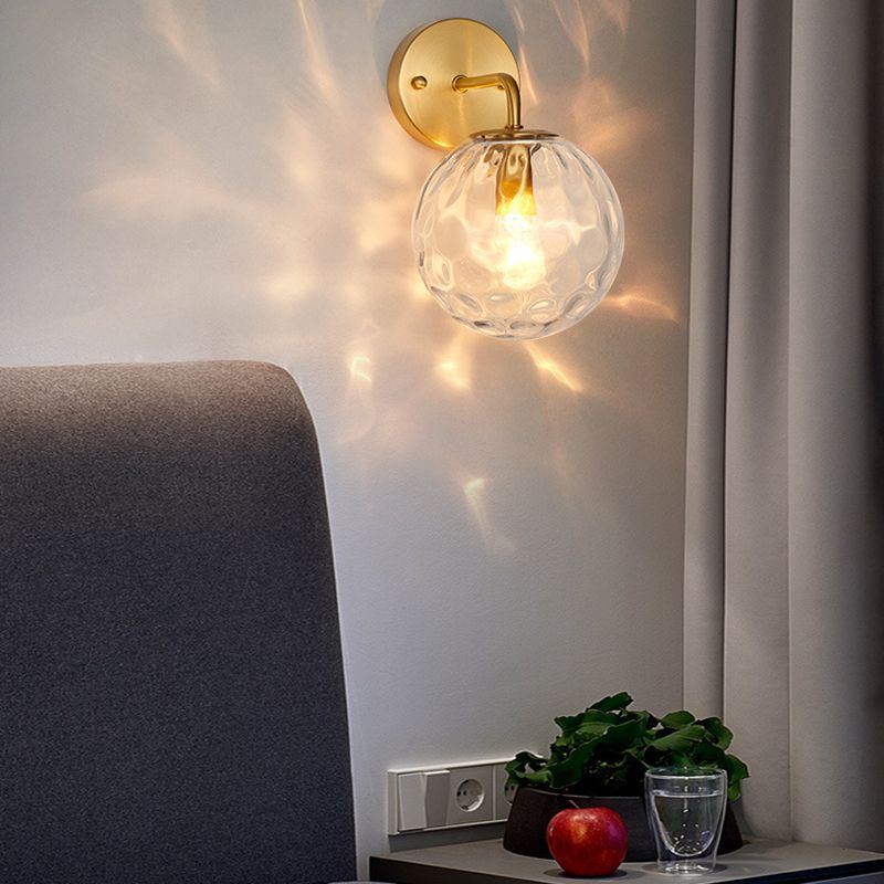 Glass Globe Sconce Light Modern 1-Light Sconce Light Fixture in Gold