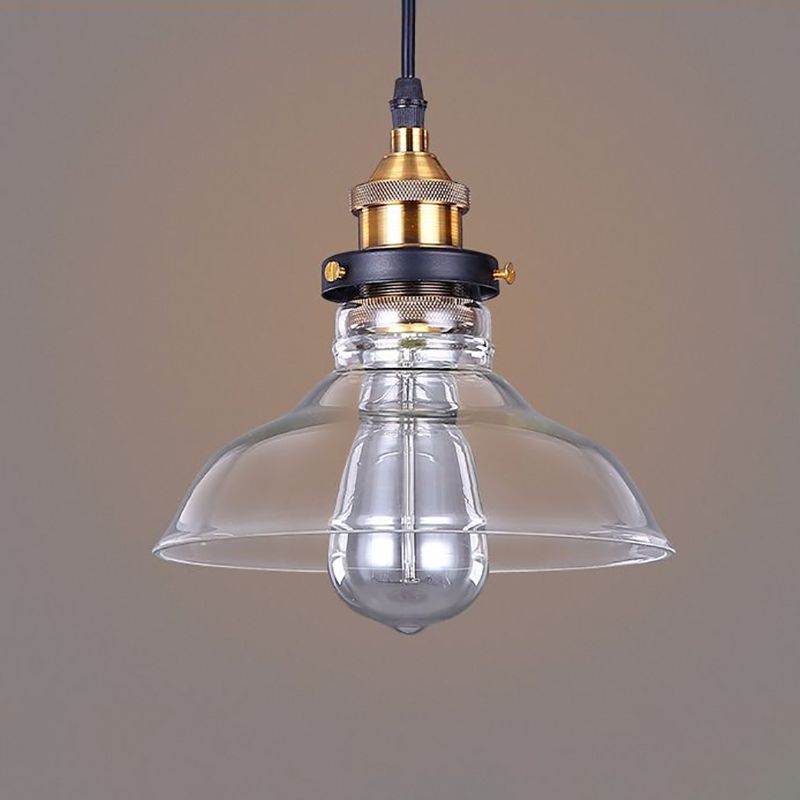 1-Light Geometric Pendant Light Fixture Industrial Brass Clear Glass Drop Lamp for Balcony