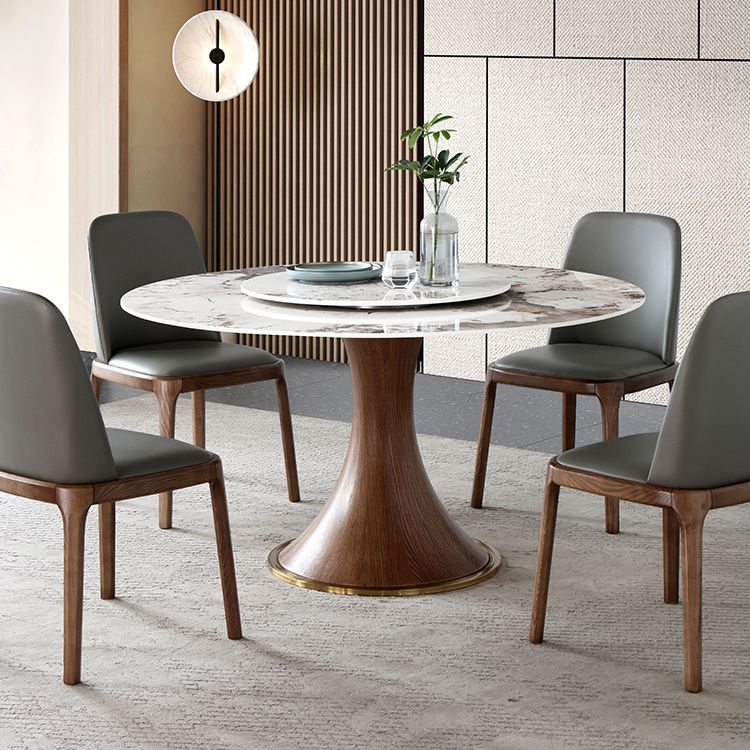 Modern Sintered Stone Dining Table Round Table with Wooden Pedestal for Restaurant