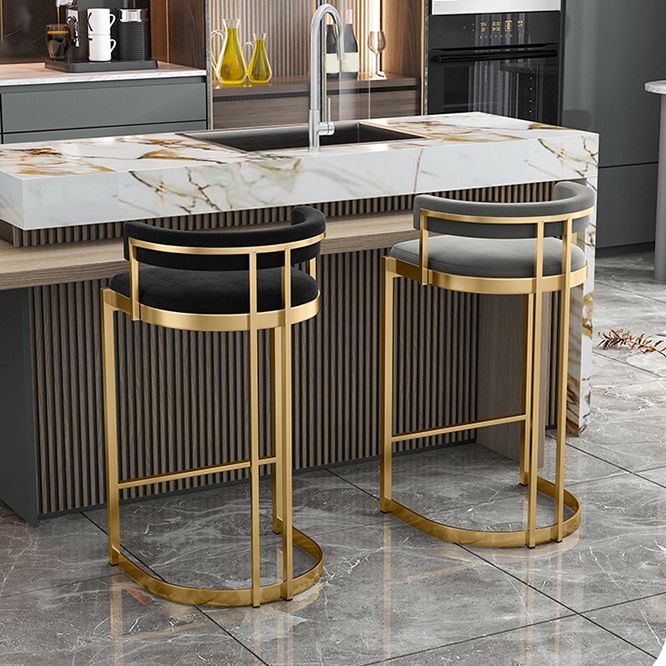 Glam Bucket Bar Stool Upholstered Bar Stool with Gold Metal Base