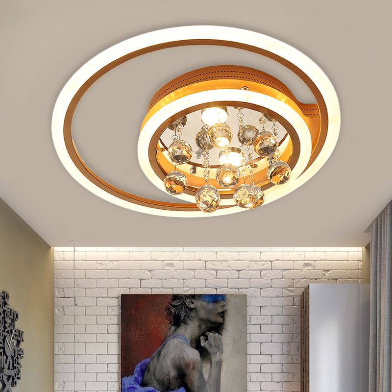 LED Parlor Flush Mount Lamp Modern Gold Close to Ceiling Lighting Fixture with Triangle/Round/Loving Heart Crystal Shade