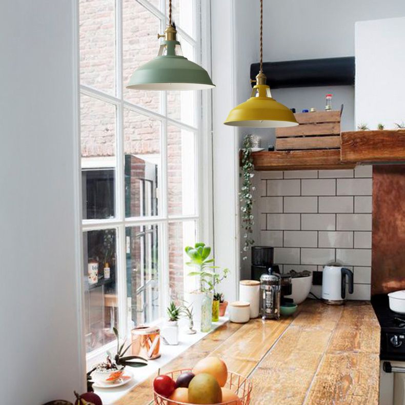 Kitchen Barn Metal Shade Pendant Lamp 1 Light Nordic Style Macaron Colored Hanging Lamp
