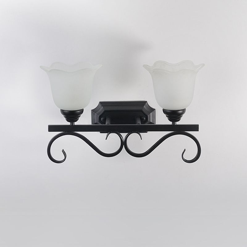 Frost Glass Black Wall Light Fixture Flower Shaped Vintage Wall Mounted Lamp for Bedroom