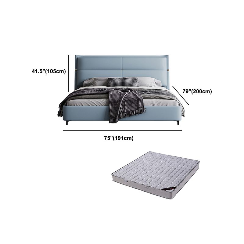 Leather Upholstered Rectangular Panel Bed Standard Bed Frame in Blue