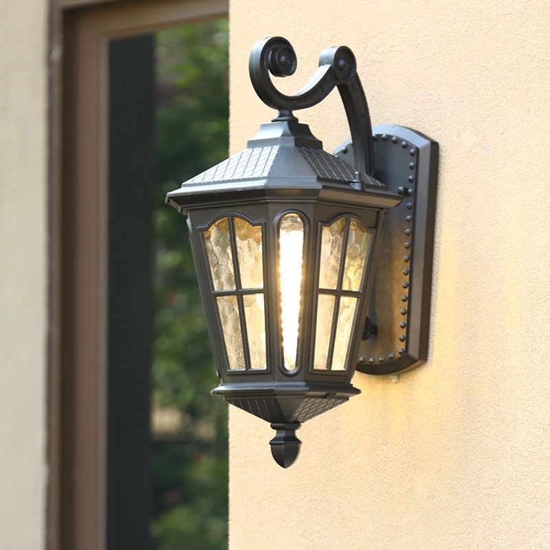 Single-Bulb Wall Mount Light Retro Bell Shaped Ripple Glass Wall Lighting for Courtyard