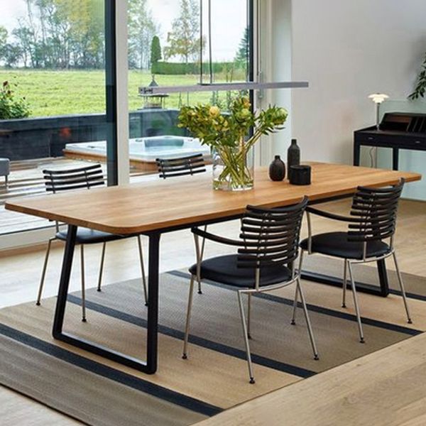 Mesa de comedor rectangular de estilo industrial, mesa fija de madera con madera maciza