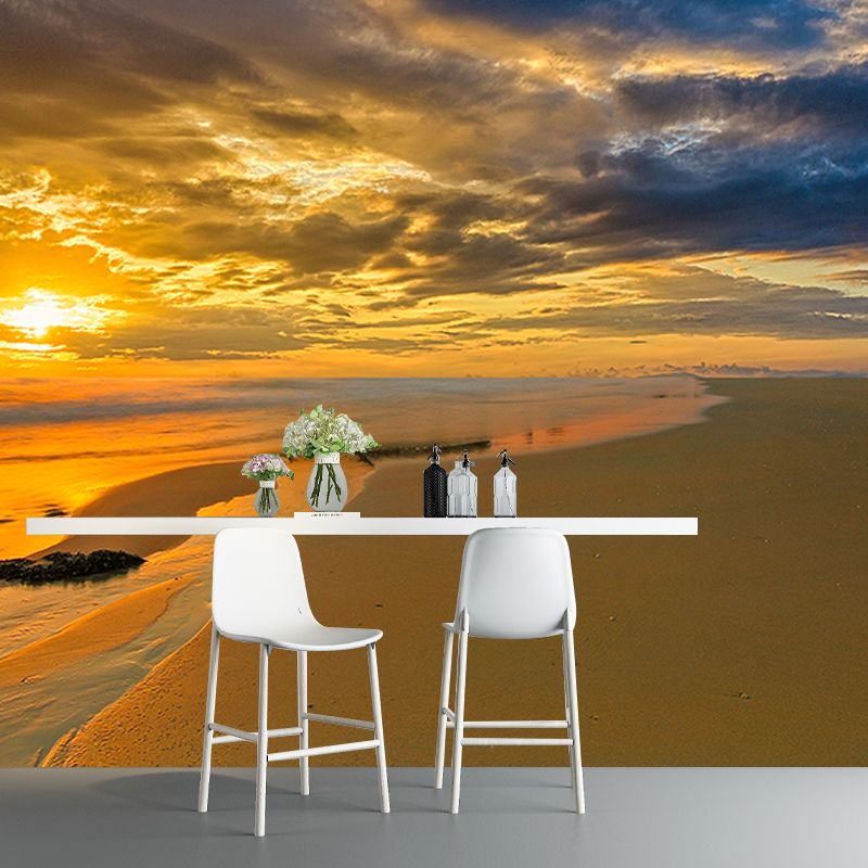 Sun Beach View Mural Stain Resistant Wall Art for Home Decor, Custom Size