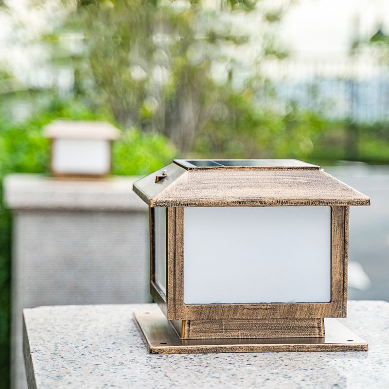 Square Solar Pillar Lamp Contemporary Metal Outdoor Waterproof Light