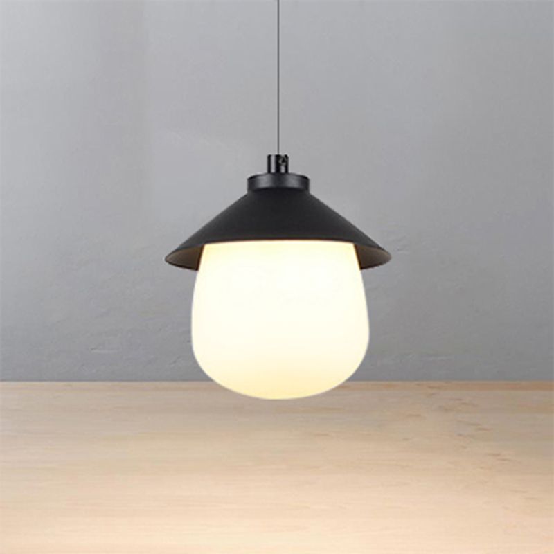 Iluminación colgante de cono con sombra de vidrio ovalado Luz de techo colgante negro minimalista para comedor