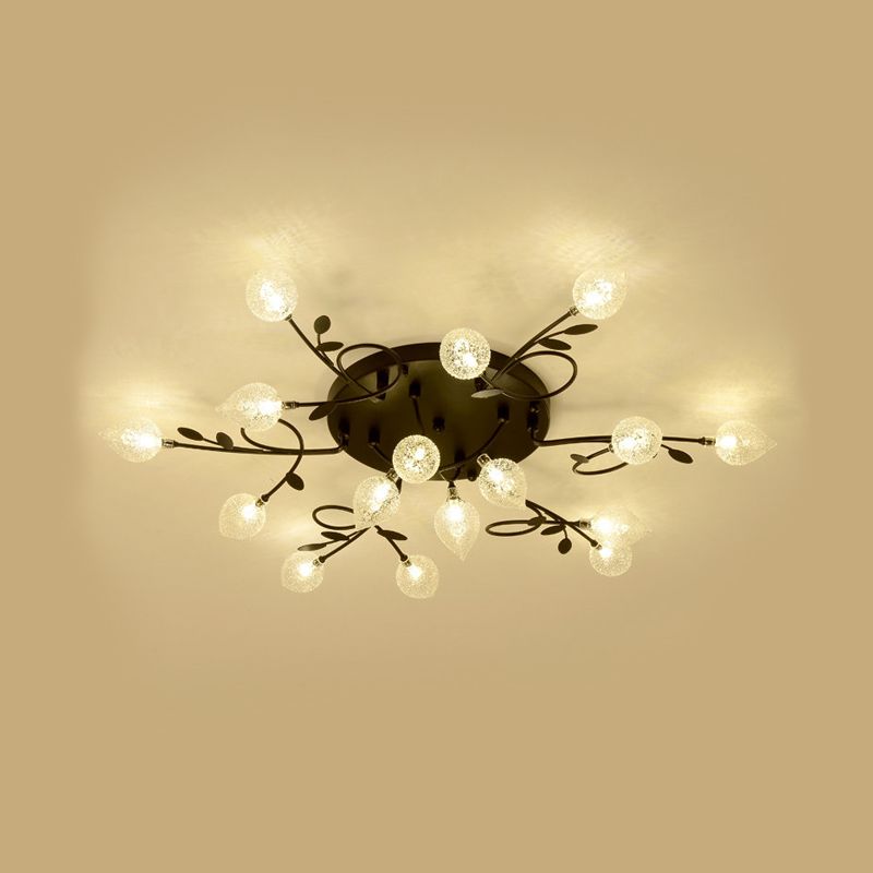 Branch Bubbled Glass Ceiling Lighting Contemporary 8/12/16/20 Lights Black/Gold Flush Mount Ceiling Fixture with Metal Arm