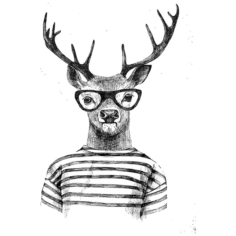 Nordic Animal Gentleman Mural Non-Woven Washable Pastel Wall Covering for Boys Room