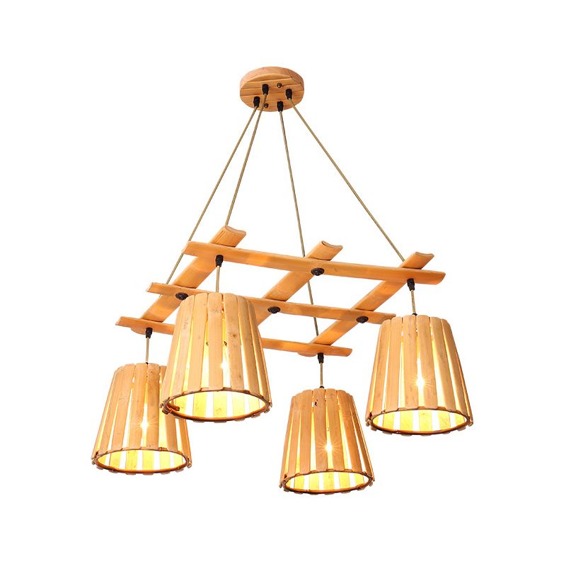 Barreau beige Pendre lustre moderne 4 lumières en bois suspendu plafonnier pour chambre à coucher