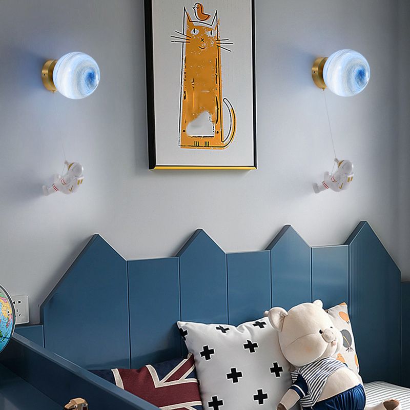 Children Metal Wall Light Flush Mount Globe Shaded Lighting for Dining Room
