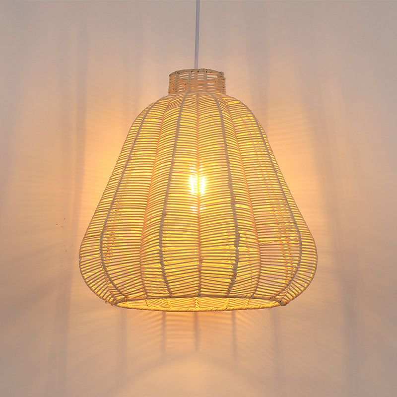 Carambola Suspension Pendant Light Creative Asian Bamboo 1 Bulb Wood Ceiling Light