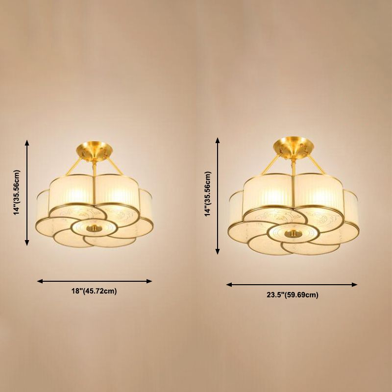 Scalloped Semi-Flush Mount Light Traditional Glass Ceiling Lamp for Bedroom