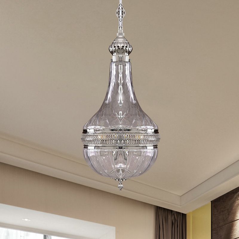 Lampaggio della zucca larga 12 "/16" Luce di vetro trasparente coloniale in ottone/cromo 4 lampadine appesa al soffitto