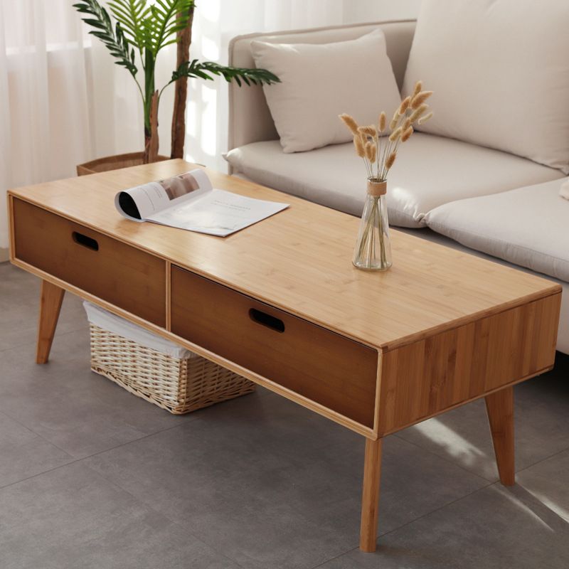 16.9" Tall Modern Wood 4-leg Base Rectangular Coffee Table with Drawers