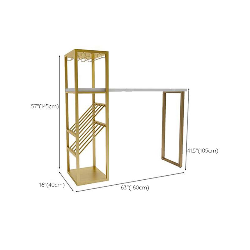 White Wooden Bistro Table Glam Rectangle Bar Height Pub Table with Shelves