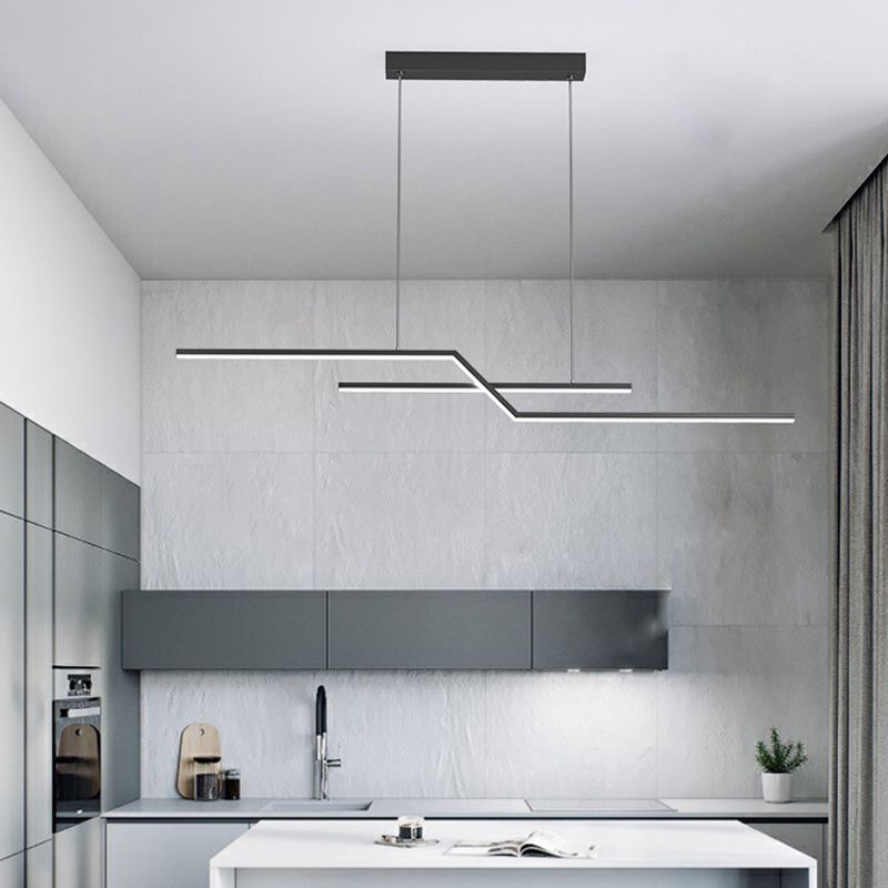 2 Light Linear Island Lights Contemporary Metal Island Pendants for Kitchen