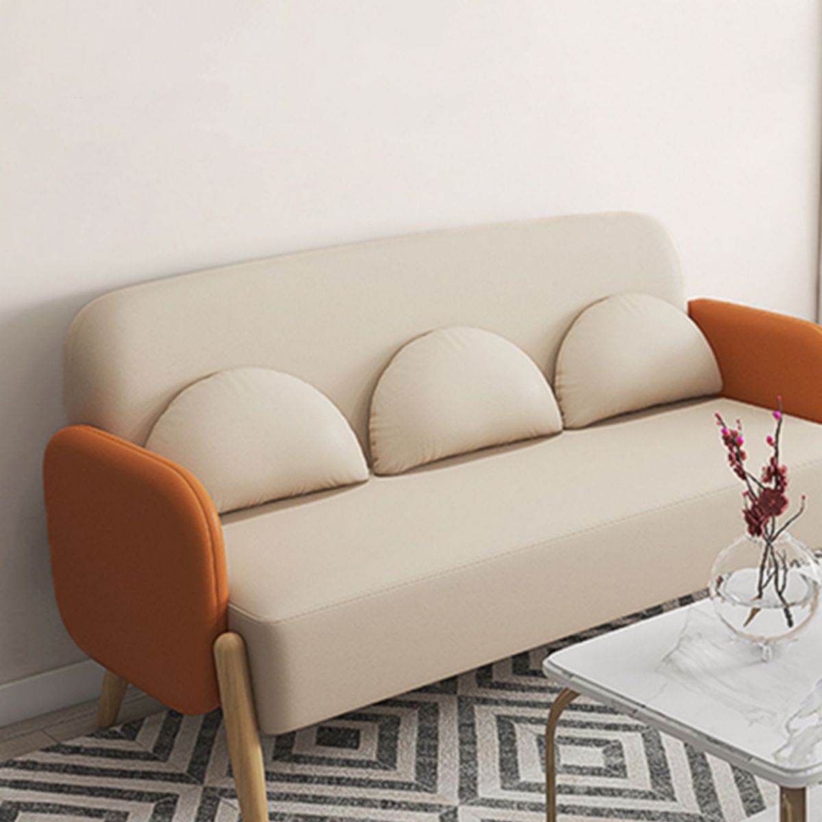 Ultra-Modern 3-seater Sofa with Square Arm and 4 Wooden Legs