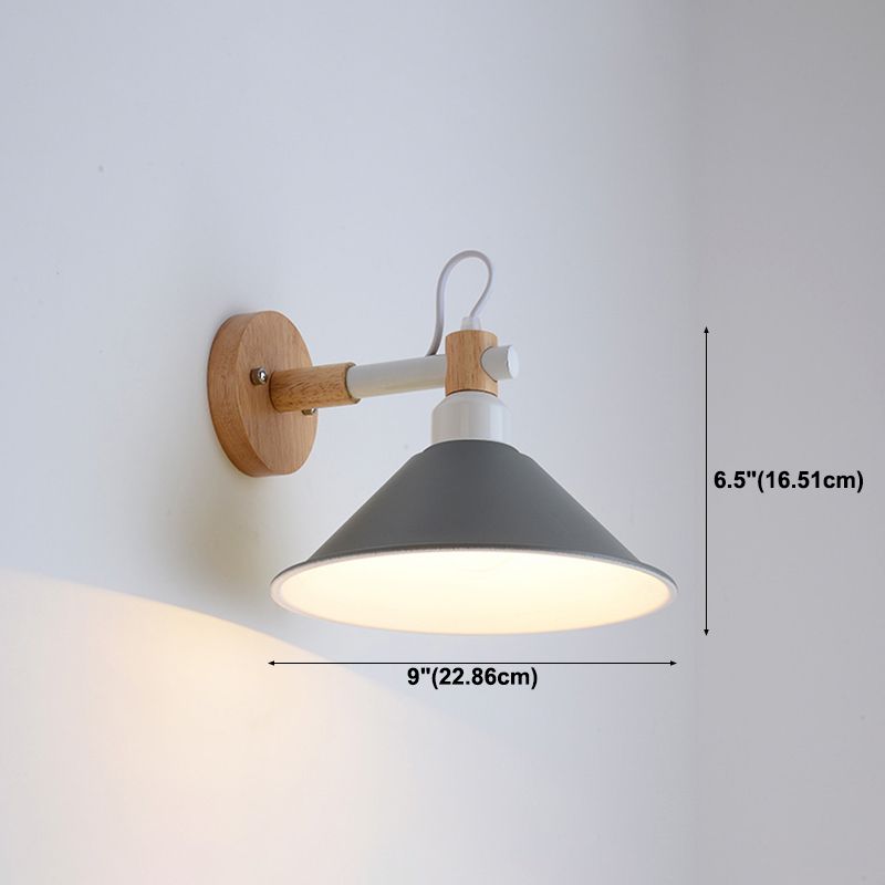 Nordic Metal Wall Light Geometric Colorful Wall Sconce with Wood for Living Room