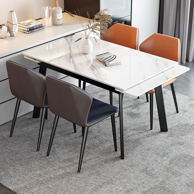 Modern Rectangle Dining Table Sintered Stone 4 Legs Table with Black Frame