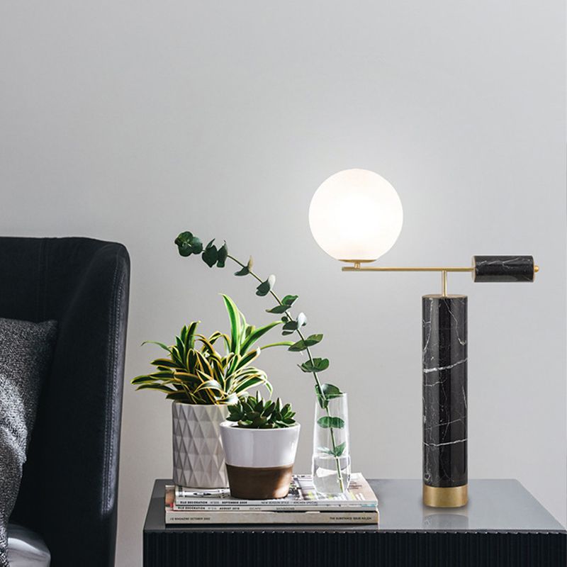 Milky Glass Global Night Table Light Modernity 1-Bulb Black Nightstand Lamp for Living Room