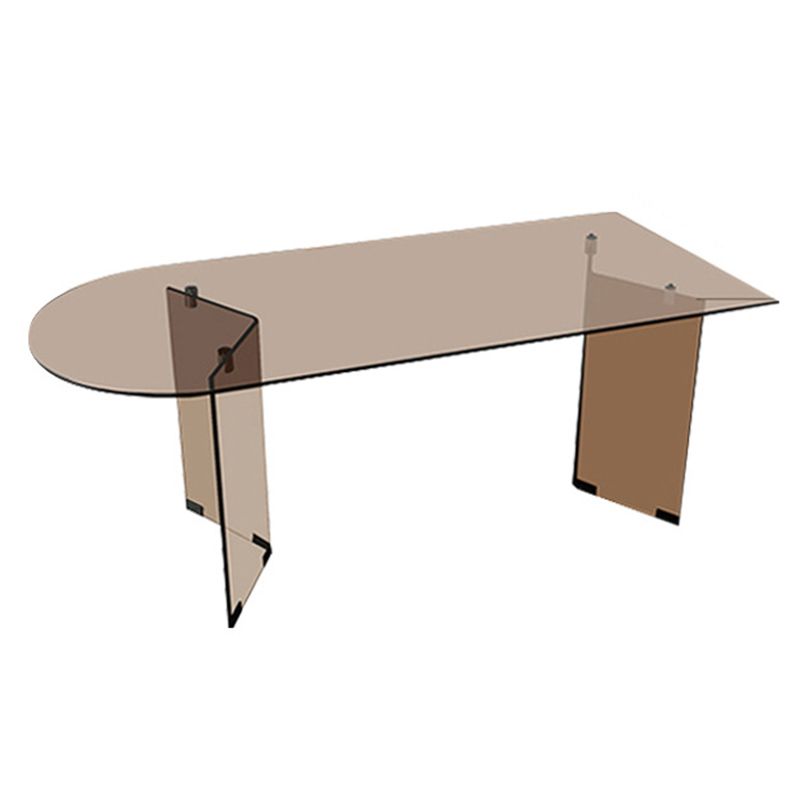 Modern Glass Top Dining Table Double Pedestal Base Dining Table