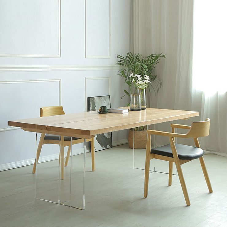Solid Wood Top Dining Table Rectangle Pine Wood Table with Sled Base