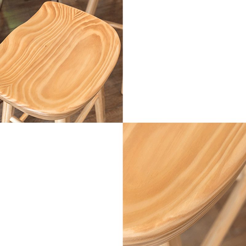 Indoor Pine Modern Bar Stool Contoured Seat Footrest Counter Stool with Wood Legs