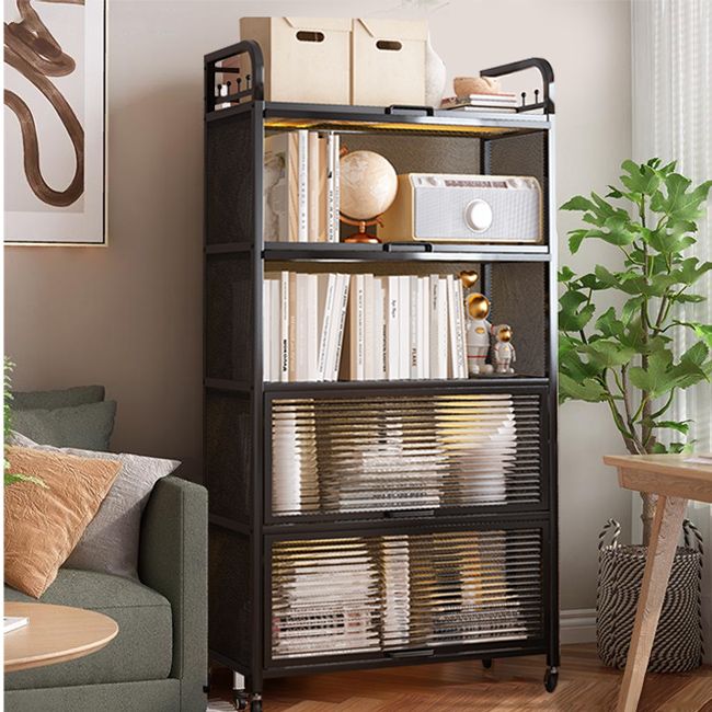 Modern Style Bookshelf Metal Closed Back Bookcase with Door for Office