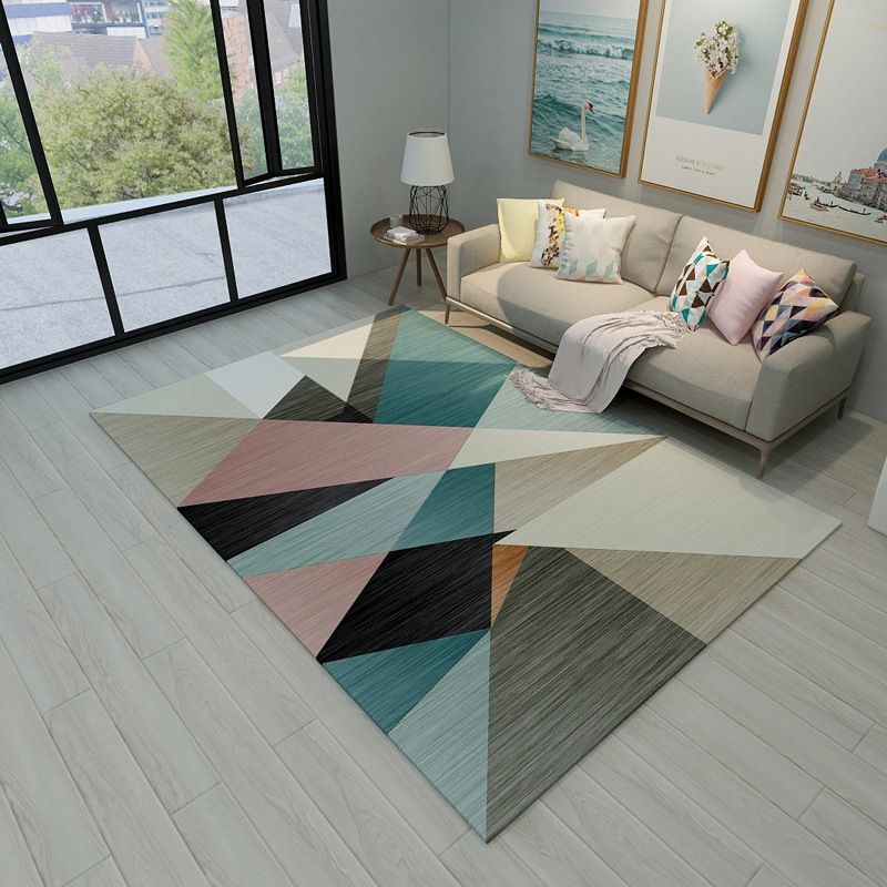 Chic Geometric Colorblock Print Rug Multi Colored Modern Rug Polyester Machine Washable Non-Slip Backing Pet Friendly Rug for Room