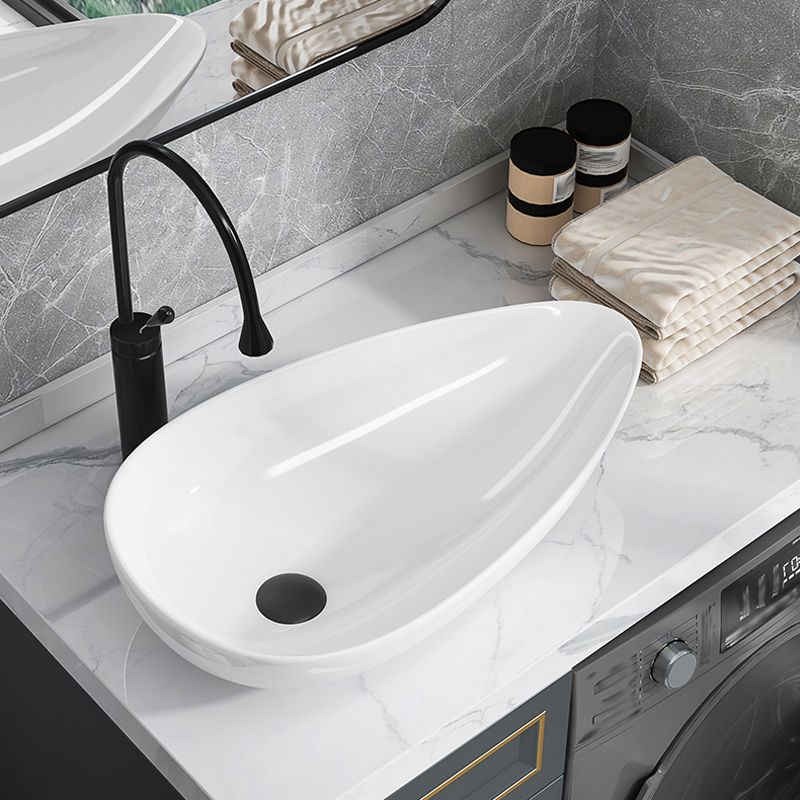 Modern Bathroom Sink with Single Faucet Hole Porcelain Oval-Shape Vessel Bathroom Sink