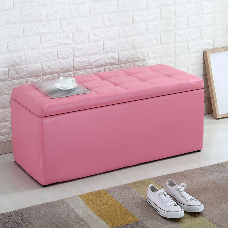 Modern Pouf Ottoman Faux Leather Upholstered Tufted Rectangle Ottoman with Storage