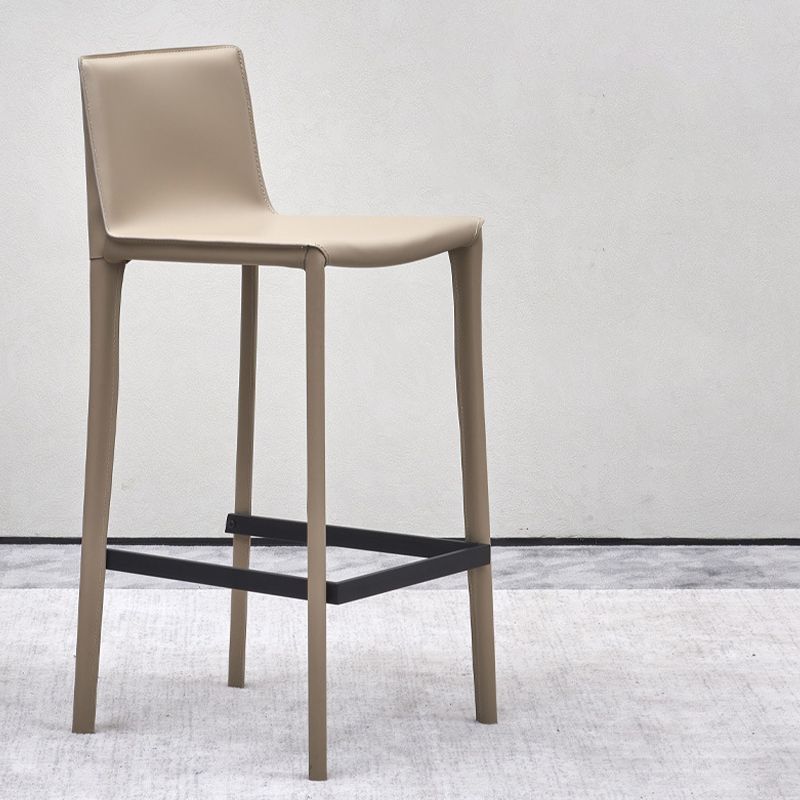 Beige Faux Leather Stools with Footrest Contemporary Indoor Bar Stools
