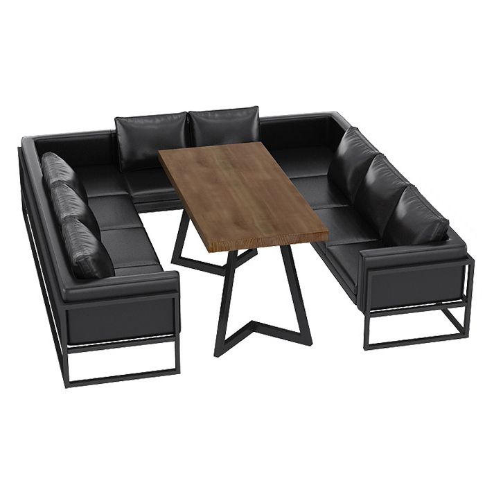 Mesa de comedor industrial Mesa de madera maciza de pino con base negra para la cena de cocina en casa