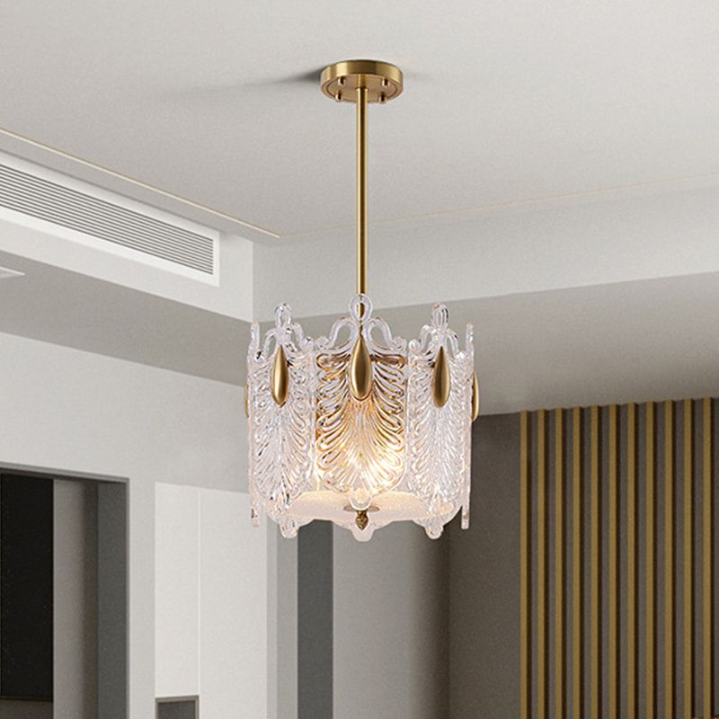 Luz de la lámpara colgante de 4 luces tradicionales de cristal redondo K9 Luz de techo colgante en oro para sala de estar