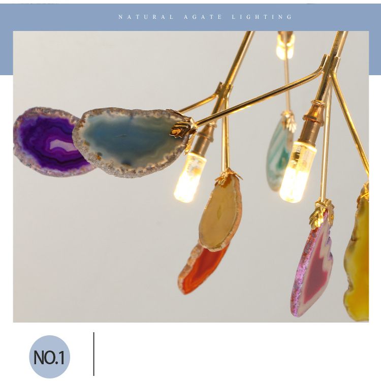 Luz colgante de araña de ágata estilo artístico moderno moderno lámpara colgante chapada para sala de estar