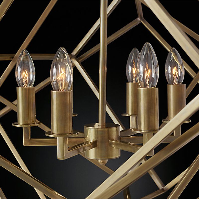 Geometric Metal Chandelier Light Traditional 6 Lights Living Room Pendant Lighting in Brass/Chrome