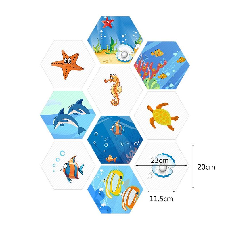 Cartoon Sea Life Wallpaper Panels PVC Blue Self-Adhesive Wall Art for Kids Bedroom