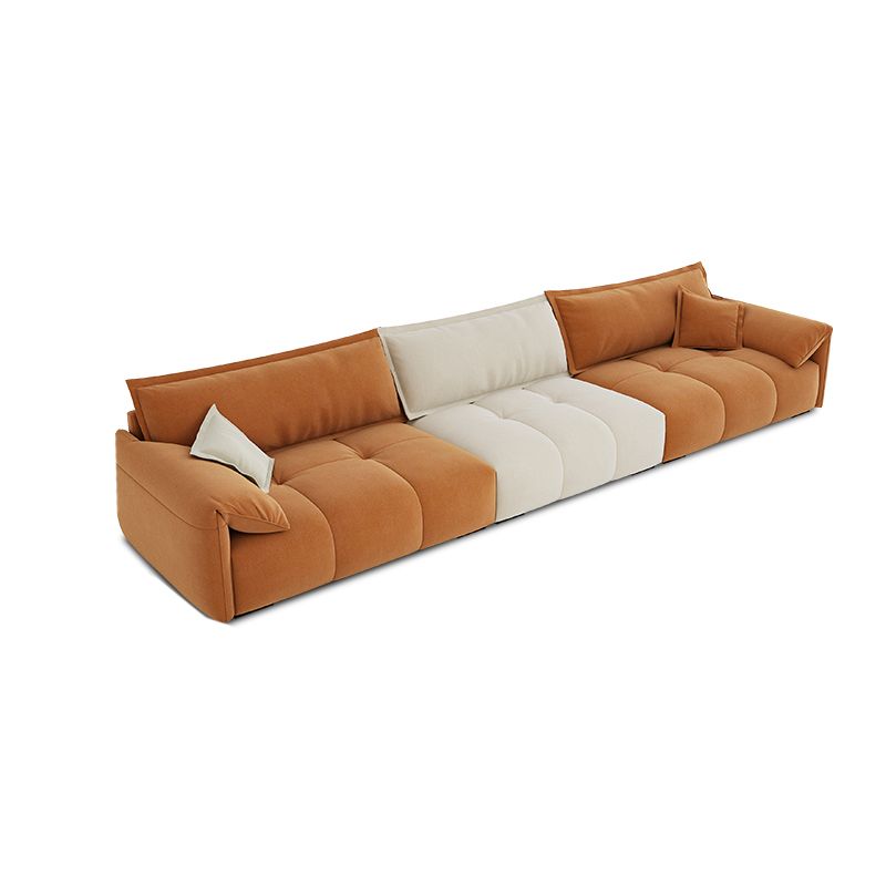 Tufted Loose Back Sofa with Chaise Nordic Pillow Top Arm Sofa in Orange and White
