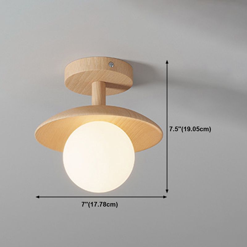 Shaded Semi Flush Mount Lighting Modern Style Wood Beige Ceiling Mounted Fixture