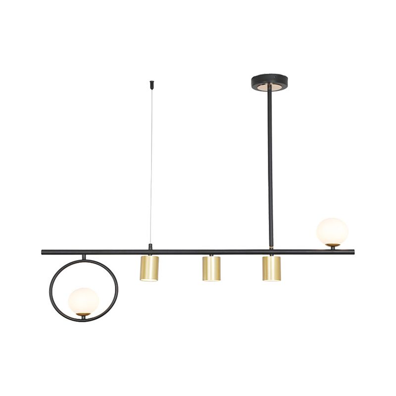 5 / 6 Light Ceiling Pendant in Black / Gold Finish Metal and Glass Kitchen Island Fixture
