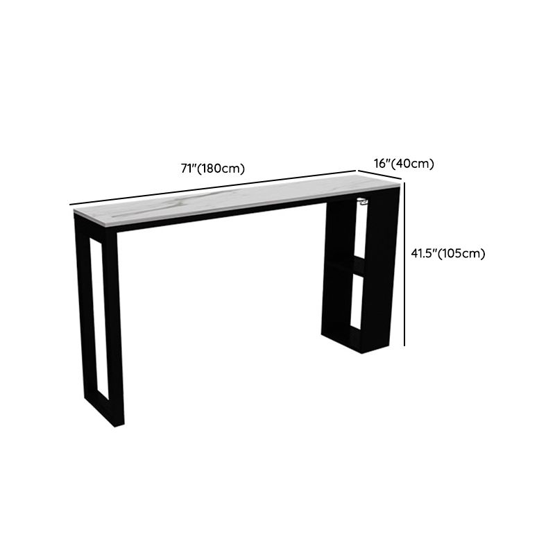 Modern Style Bistro Bar Table Rectangle Faux Marble Bar Table with Wine Glass Holders