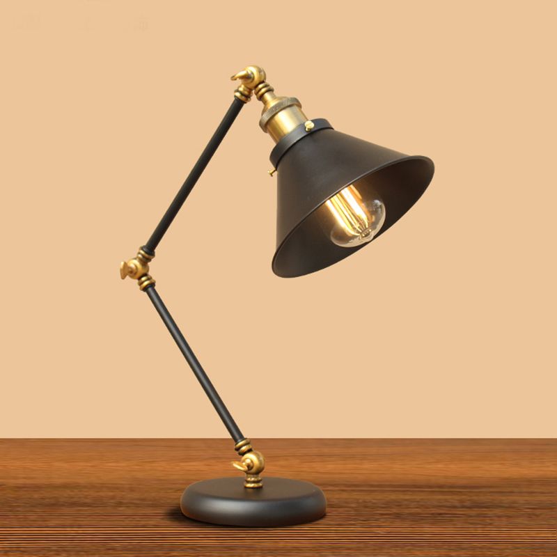 Metal 3-Joint Swing Arm Task Light Industrial 1 Bulb Bedroom Table Lamp with Shade in Black