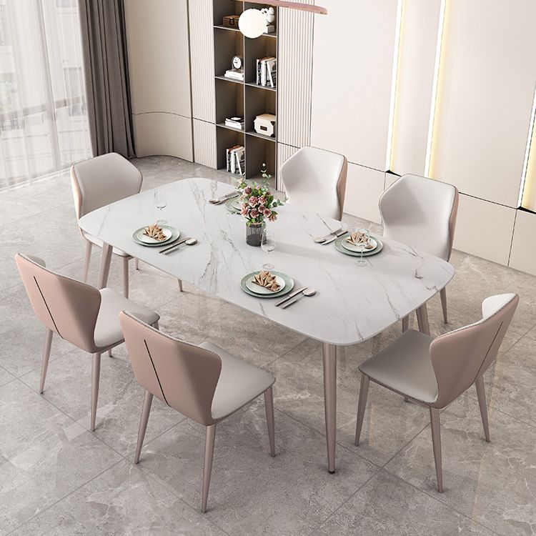 Purple 4-foot Metal Table Modern Stone Top Rectangle Fixed Table