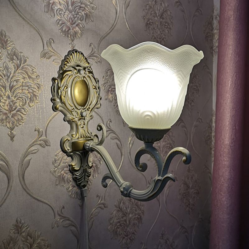 Bud Shade Salon Light Light Rustic Style Ruffle Glass White White Wall Lighting Fixture