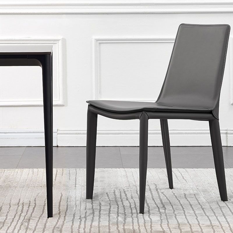 Contemporary Metal Dining Room Chair Armless Leather Dining Chair for Home Use
