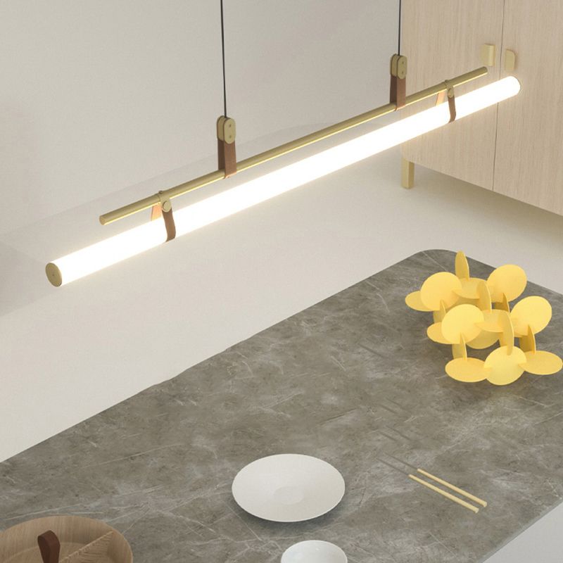 Lámpara moderna de la isla de metal lineal Luz de restaurante moderno de 1 cabeza con sombra acrílica