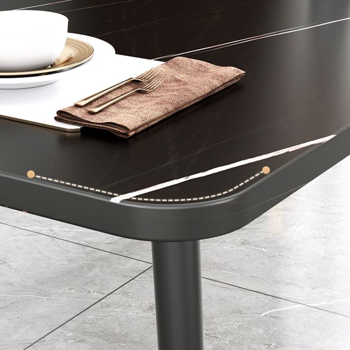 Contemporary Rectangle Shape Kitchen Dining Table Sintered Stone Dining Table with 4 Legs Base